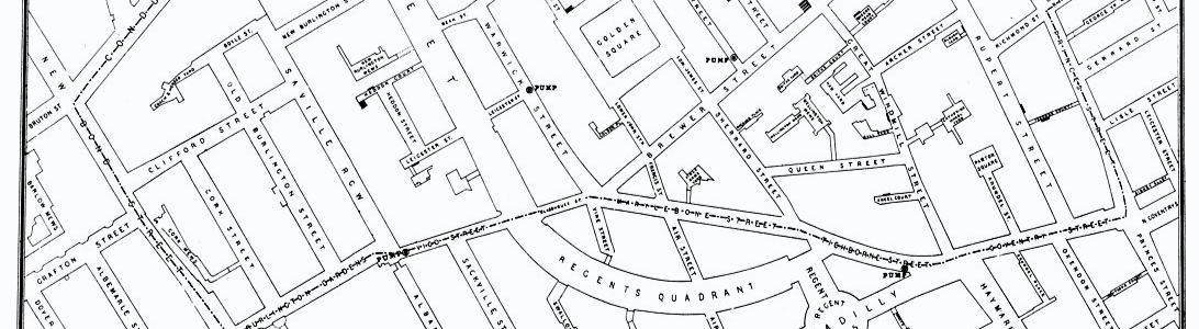 Detail of a map of the London cholera epidemic of 1854 by John Snow